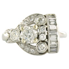 Platinum ring set with old mine cut and baguette diamonds up to 1.45ct 