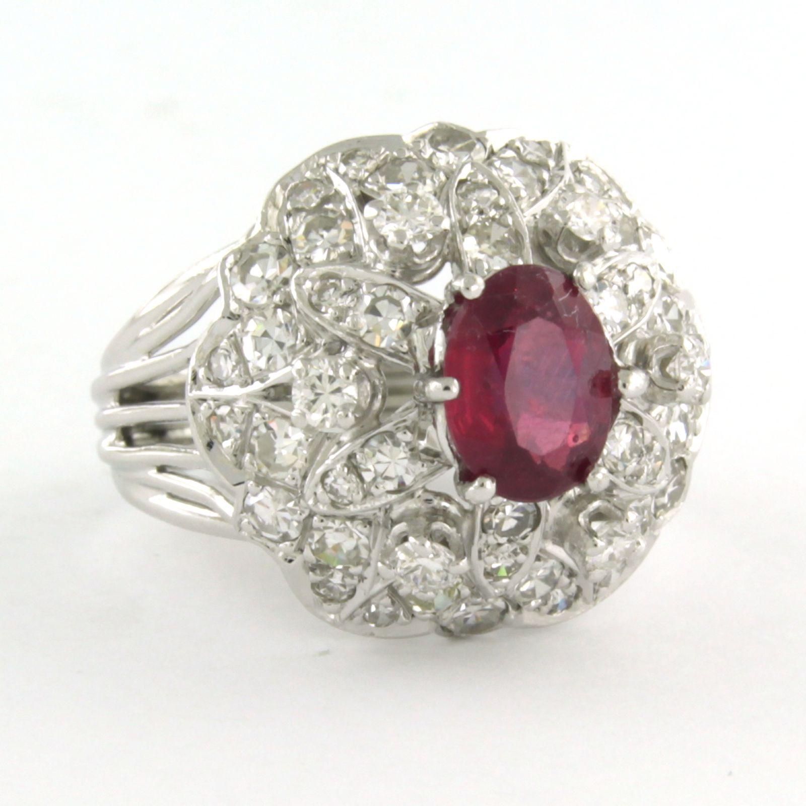 Art Nouveau Platinum ring set with ruby and diamonds in total 2.05ct  For Sale
