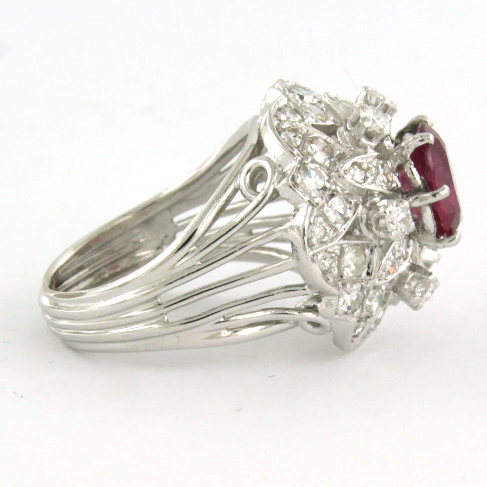 Platinum ring set with ruby and diamonds in total 2.05ct  For Sale 1