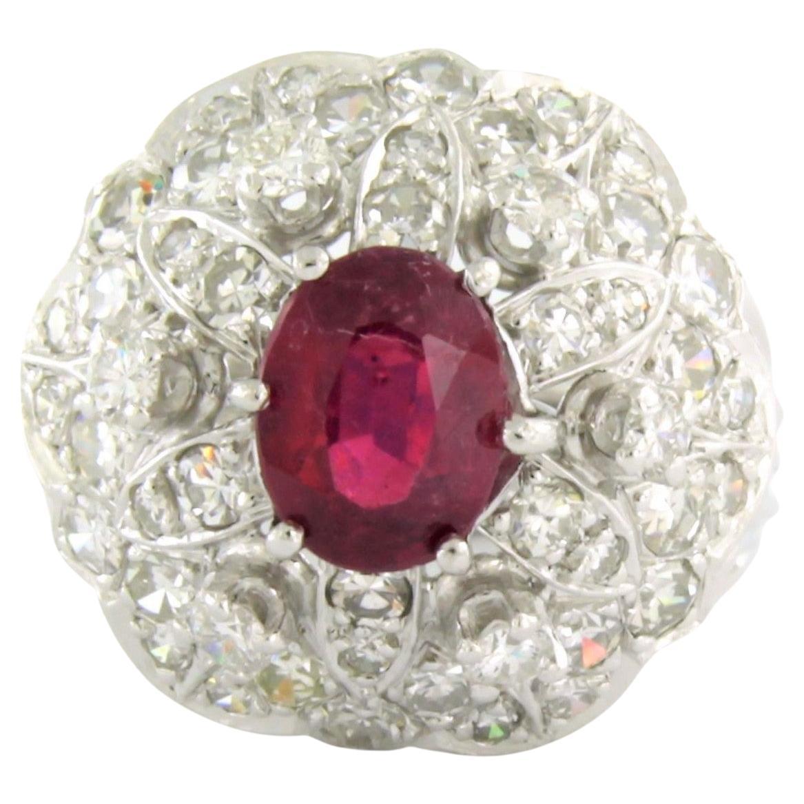 Platinum ring set with ruby and diamonds in total 2.05ct  For Sale