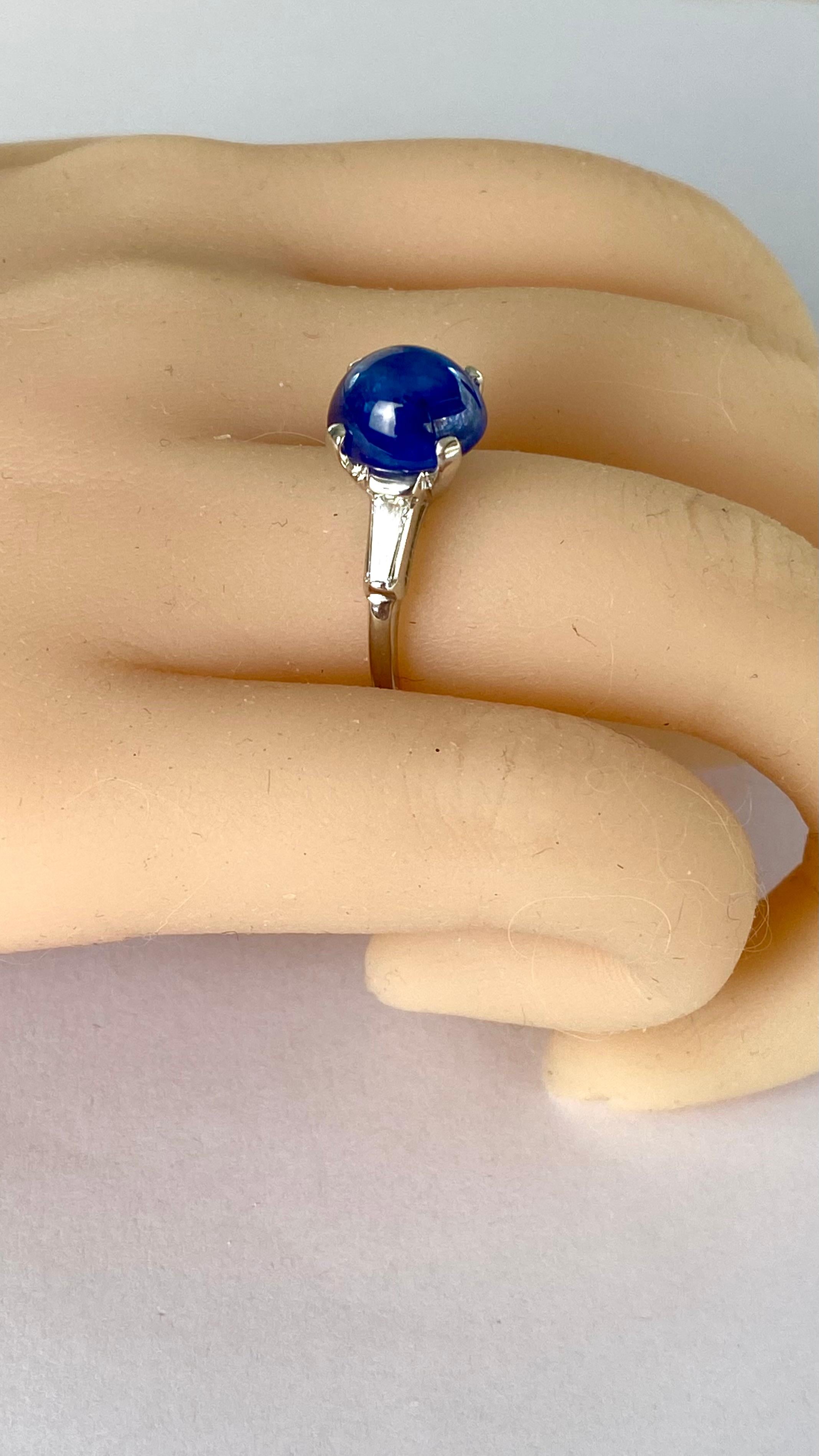 Baguette Cut Platinum Ring Tapered Baguette Diamonds 6.21 Carat Gem Ceylon Cabochon Sapphire For Sale