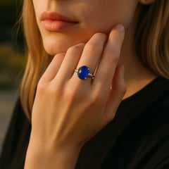 Platinum Ring Tapered Baguette Diamonds 6.21 Carat Gem Ceylon Cabochon Sapphire