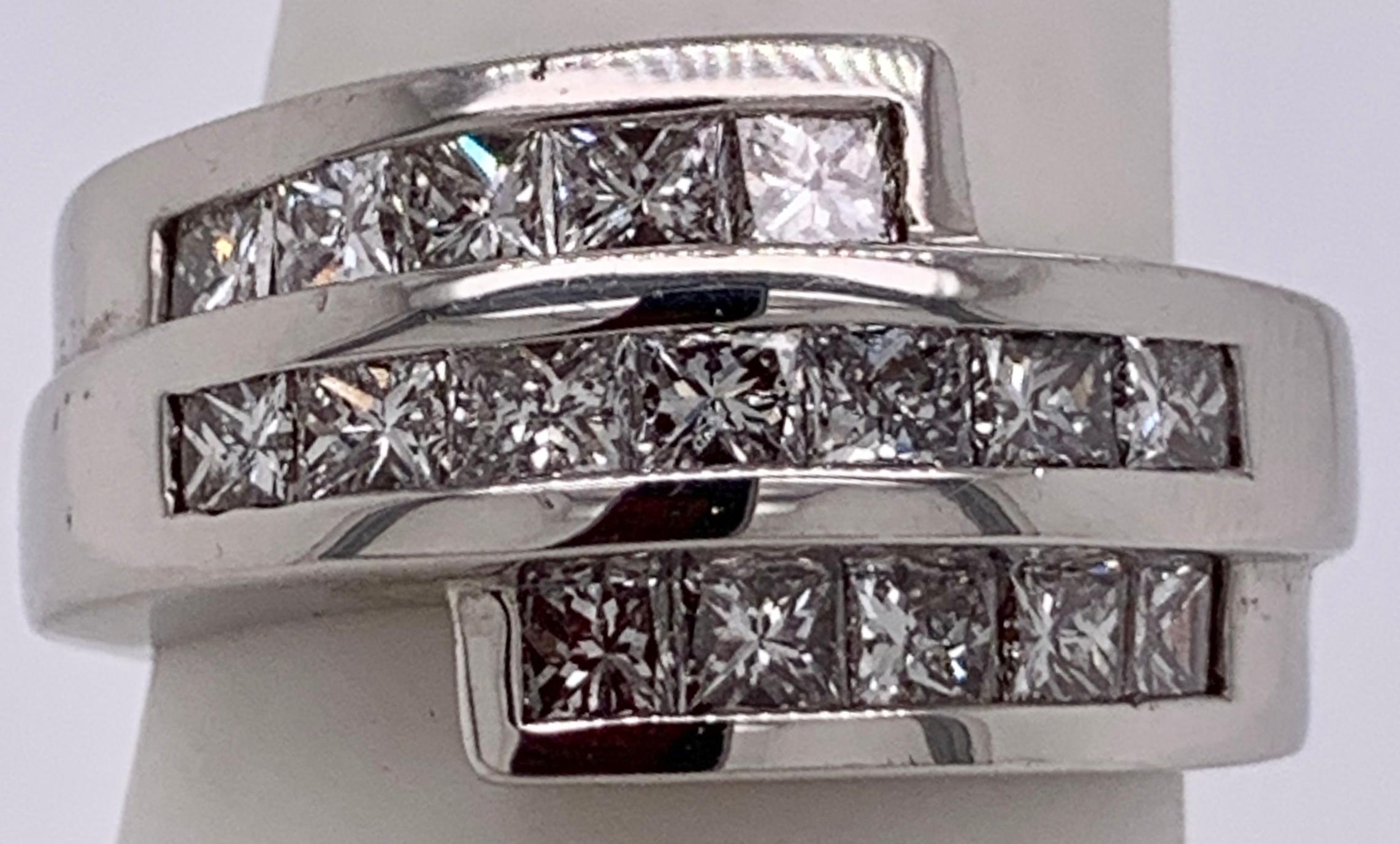 Platinum Ring Wedding Band With Three Tier Diamond Design
Size 8.25. 
2.00 Total Diamond Weight.
18.00 grams Total Weight
