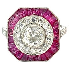 Platinum Ring with 0.98ct Brilliant-Cut Diamond, Diamond Accents and rubies