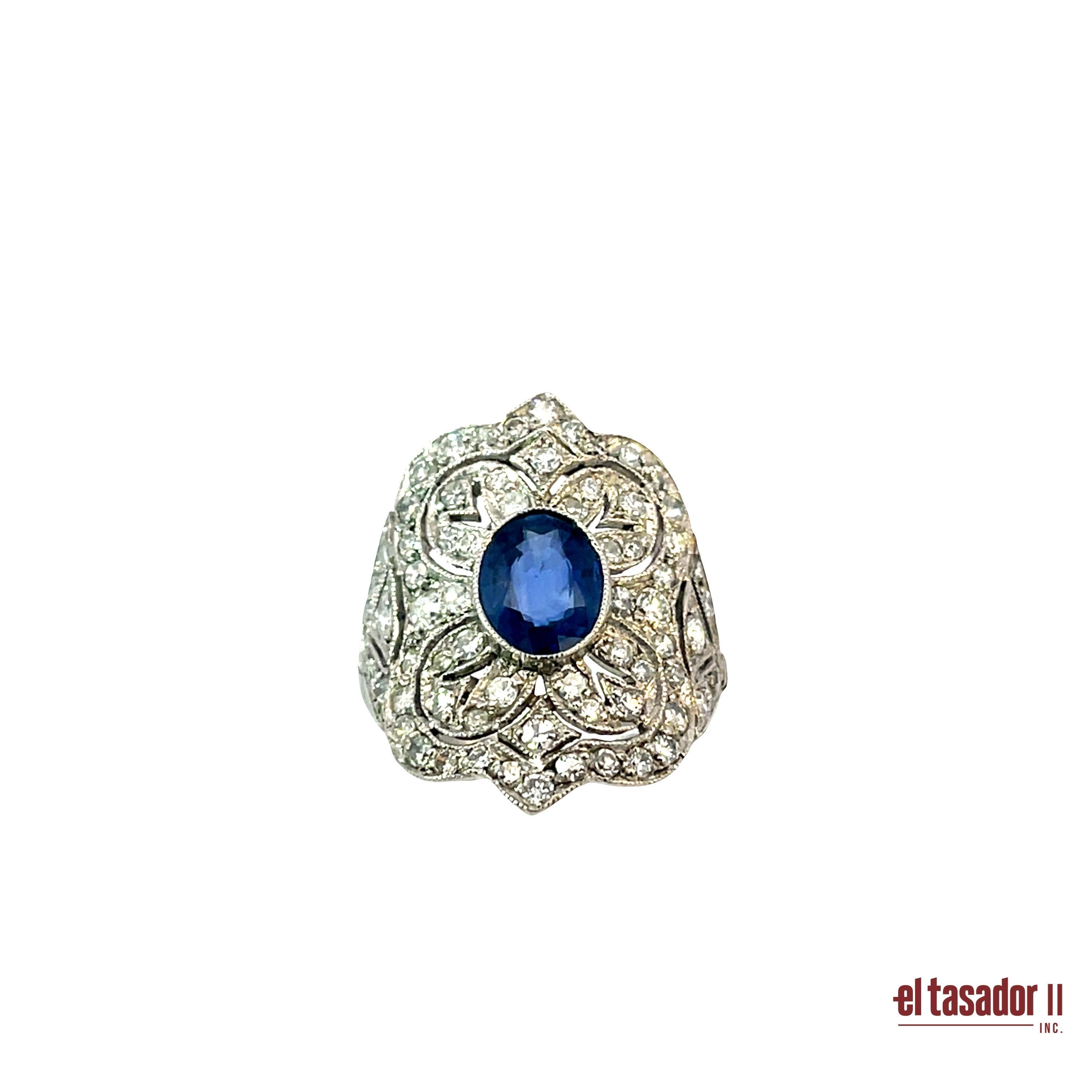 Bague en platine avec saphir de 1,40 ct et diamants Neuf - En vente à Aventura, FL