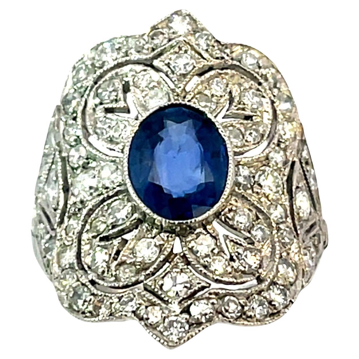 Bague en platine avec saphir de 1,40 ct et diamants
