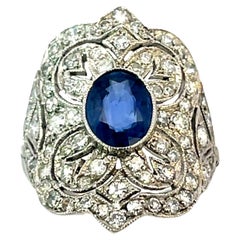 Bague en platine avec saphir de 1,40 ct et diamants