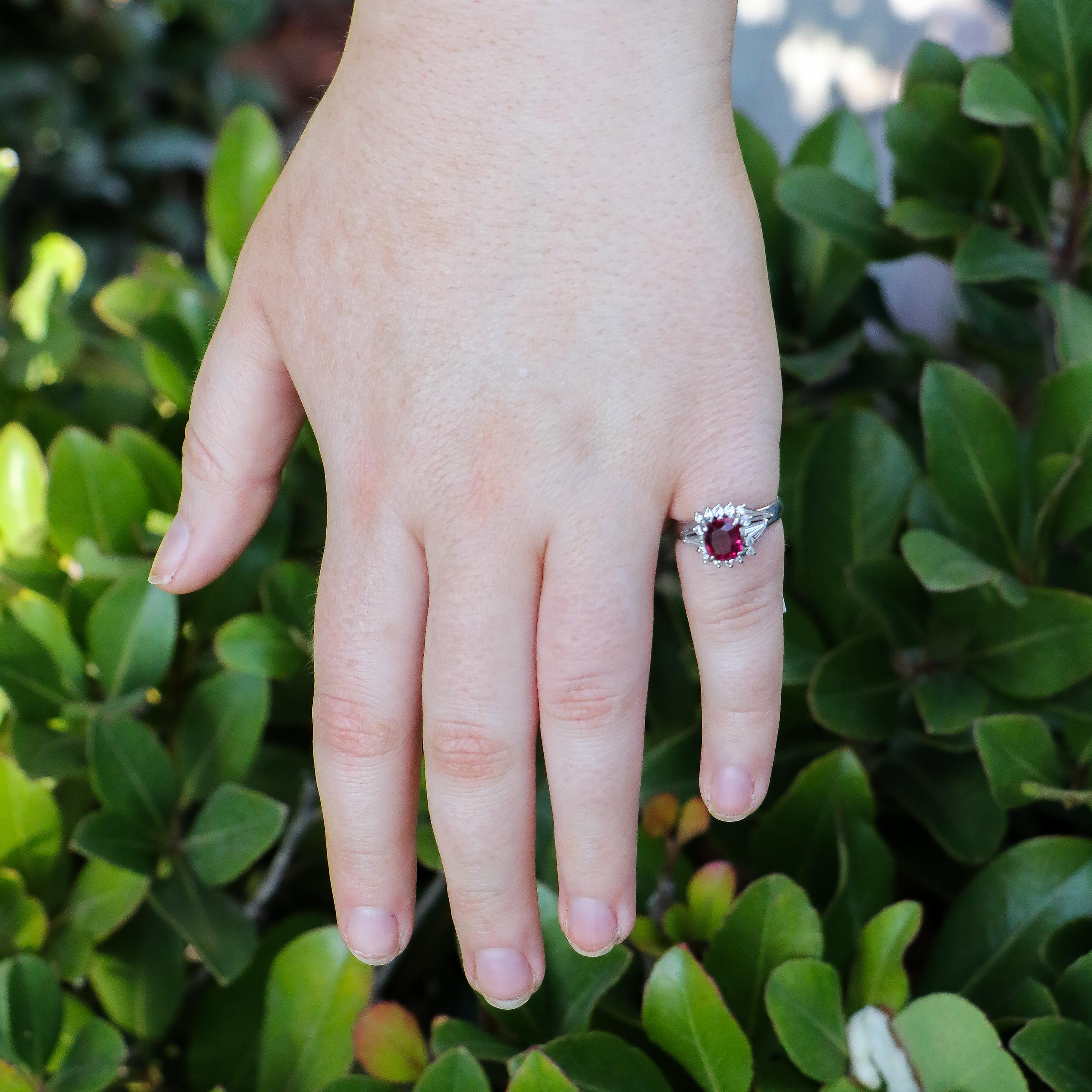 • 1.44 Carat Burma Ruby 
• .47 Carats Of Diamonds F-VS
• Platinum