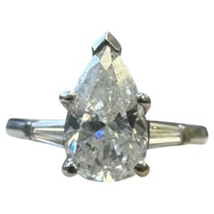 Platinum Ring with 1.60 Carat Pear-Shaped Diamond and Baguette Accents