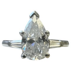 Platinum Ring with 1.60 Carat Pear-Shaped Diamond and Baguette Accents