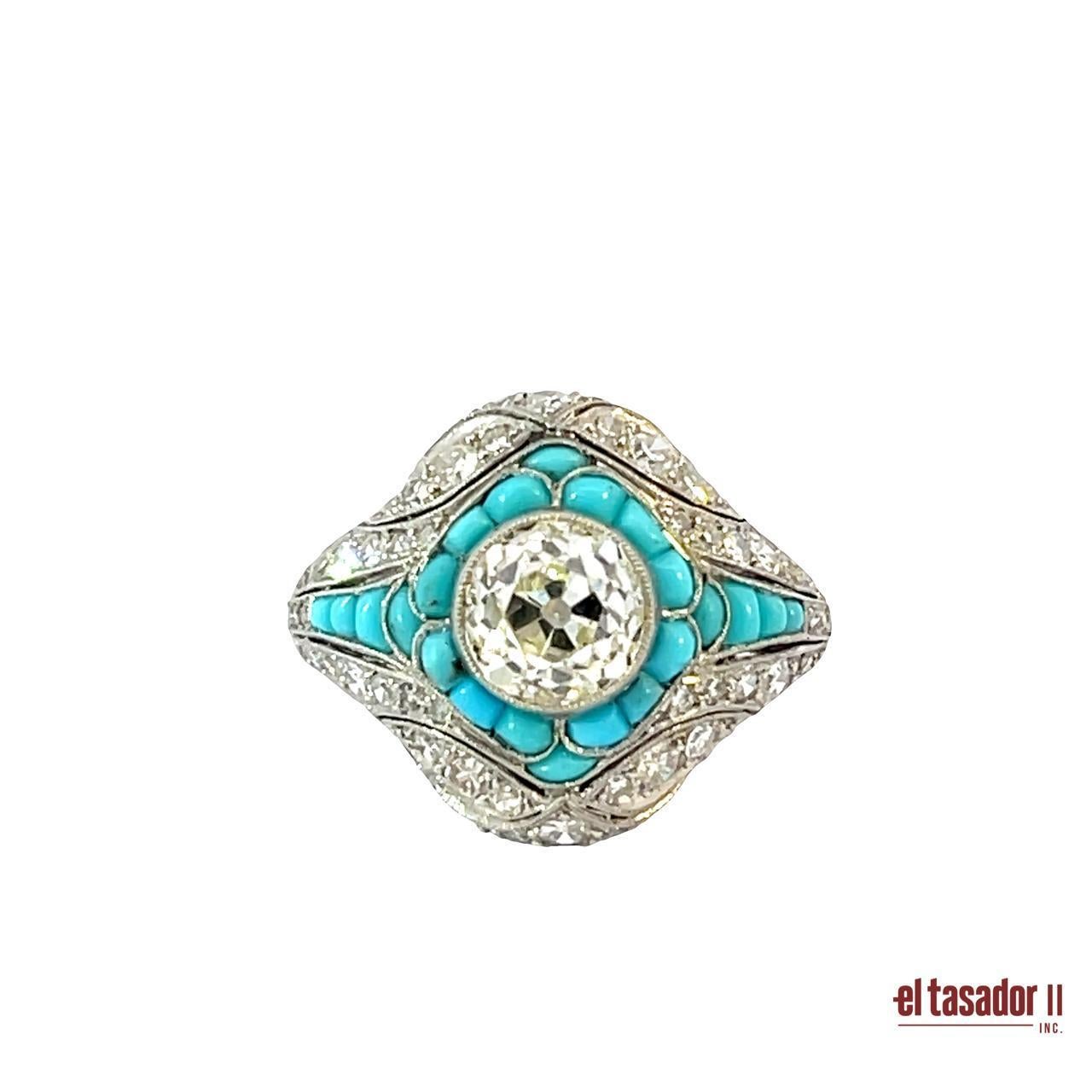 Platinring mit 2,07ct Diamant und Naturtürkis im floralen Design im Zustand „Neu“ im Angebot in Aventura, FL