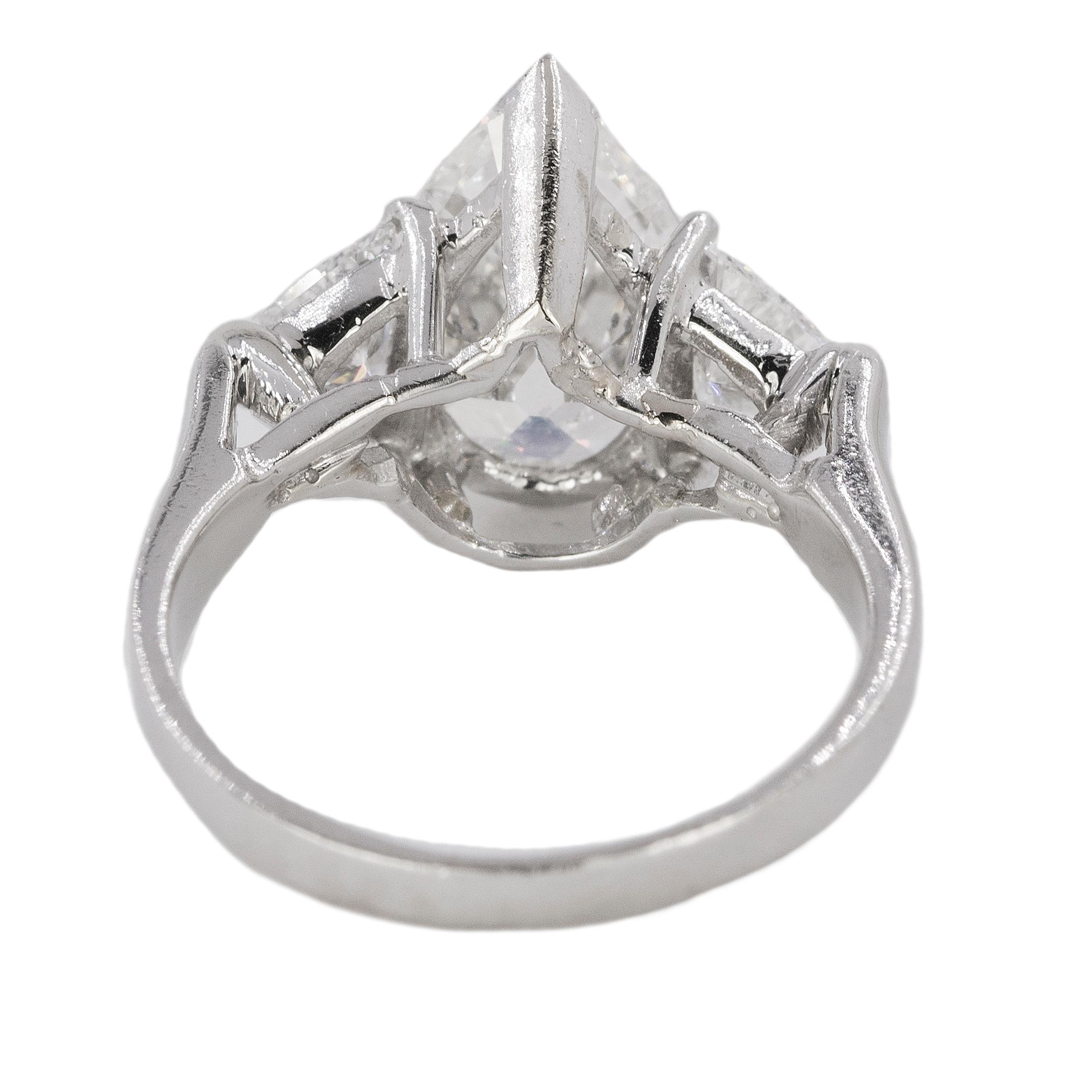 Women's or Men's Platinum Ring with 2.91 Carat Pear Shape