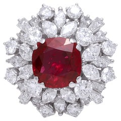 Platinum Ring with 3 ct. Vivid Red Ruby & 3.26 ct. Diamonds 