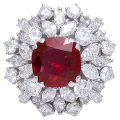 Platinum Ring with 3 ct. Vivid Red Ruby & 3.26 ct. Diamonds