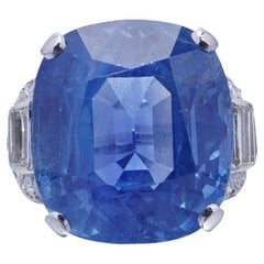 Platinum Ring with 31.74 ct. Ceylon Sapphire and Diamonds, No Heat