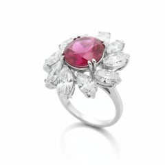 Platinum Ring with 3.27-Carat Ruby and Pear-Cut Diamonds