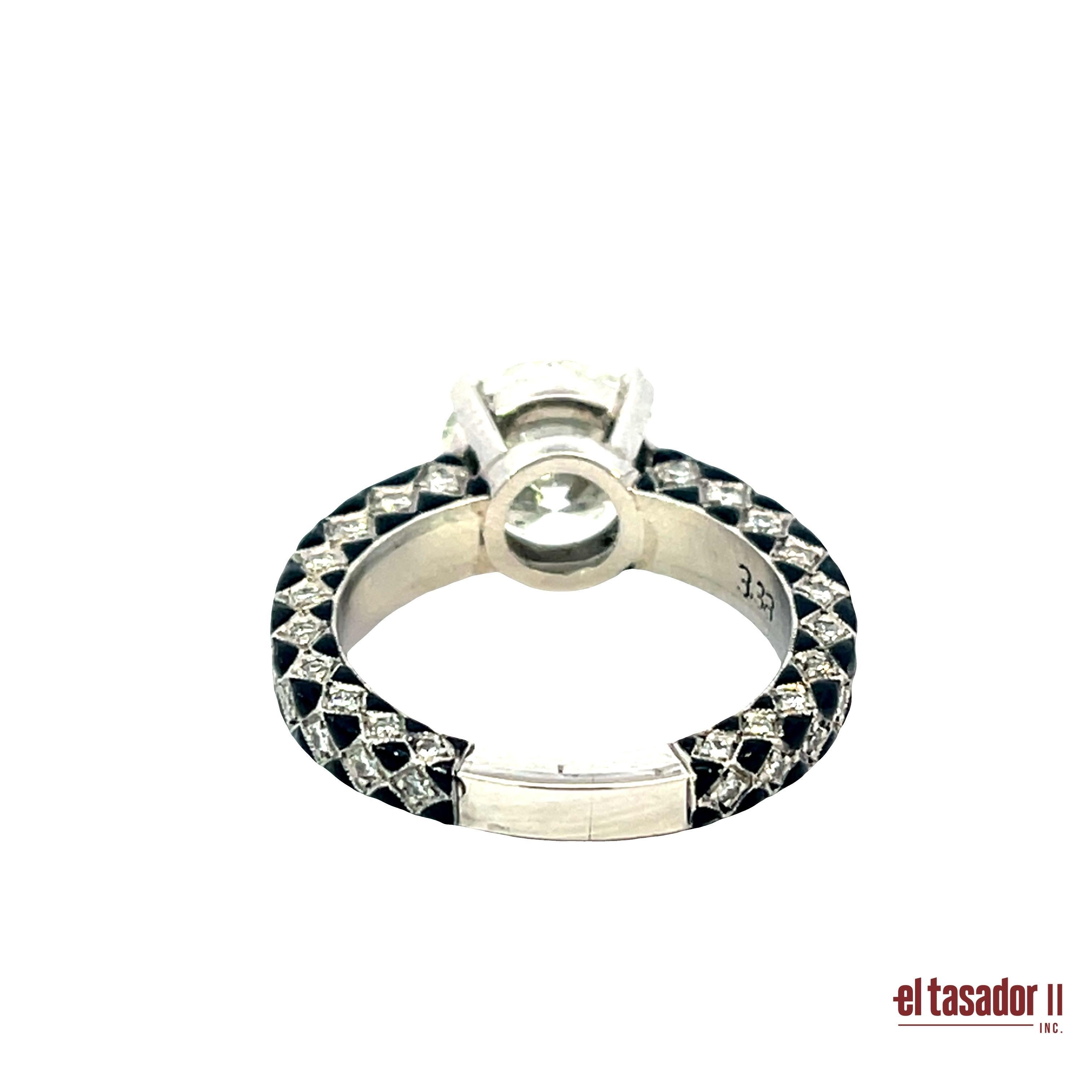 Anillo de platino con diamante talla brillante de 3,38 ct, acentos de diamante de 0,72 ct y blanco Art Nouveau en venta
