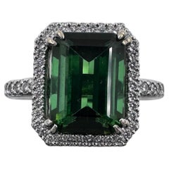 Platinring mit 4,38 ct. Grüner Turmalin und Diamanten 0,95 Ct. (Größe 8,50)