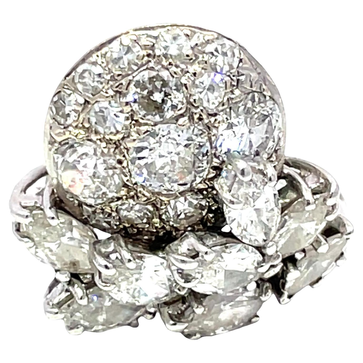 Platinum Ring with 5-6 Carats Old Cuts And Marquise Diamond en venta