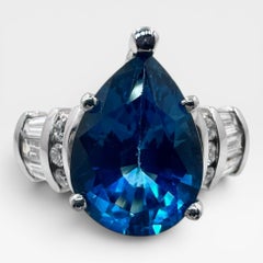 Platinum Ring with 5.97Ct. Topaz and Diamonds 1.00 Ct. (Size 7.50)