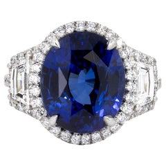 Platinum Ring with 9.56 Carat, Royal Blue Ceylon Sapphire