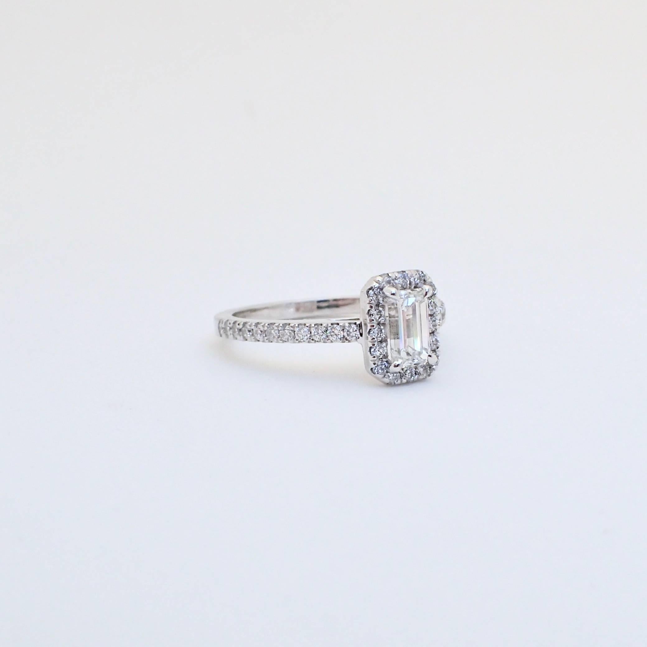 0.98 Carat - Platinum - Emerald Cut Diamond Engagement Halo Ring 15