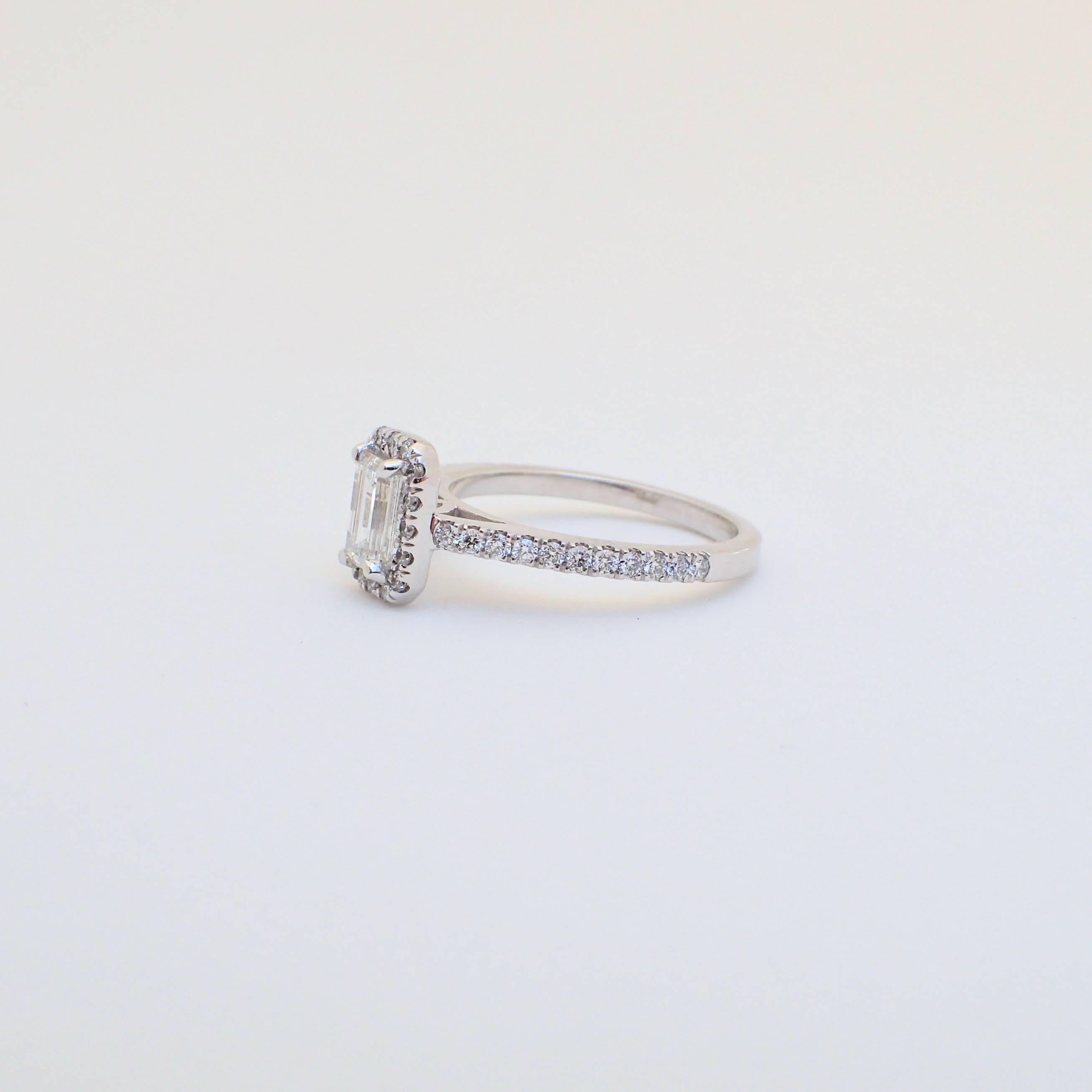 0.98 Carat - Platinum - Emerald Cut Diamond Engagement Halo Ring 10