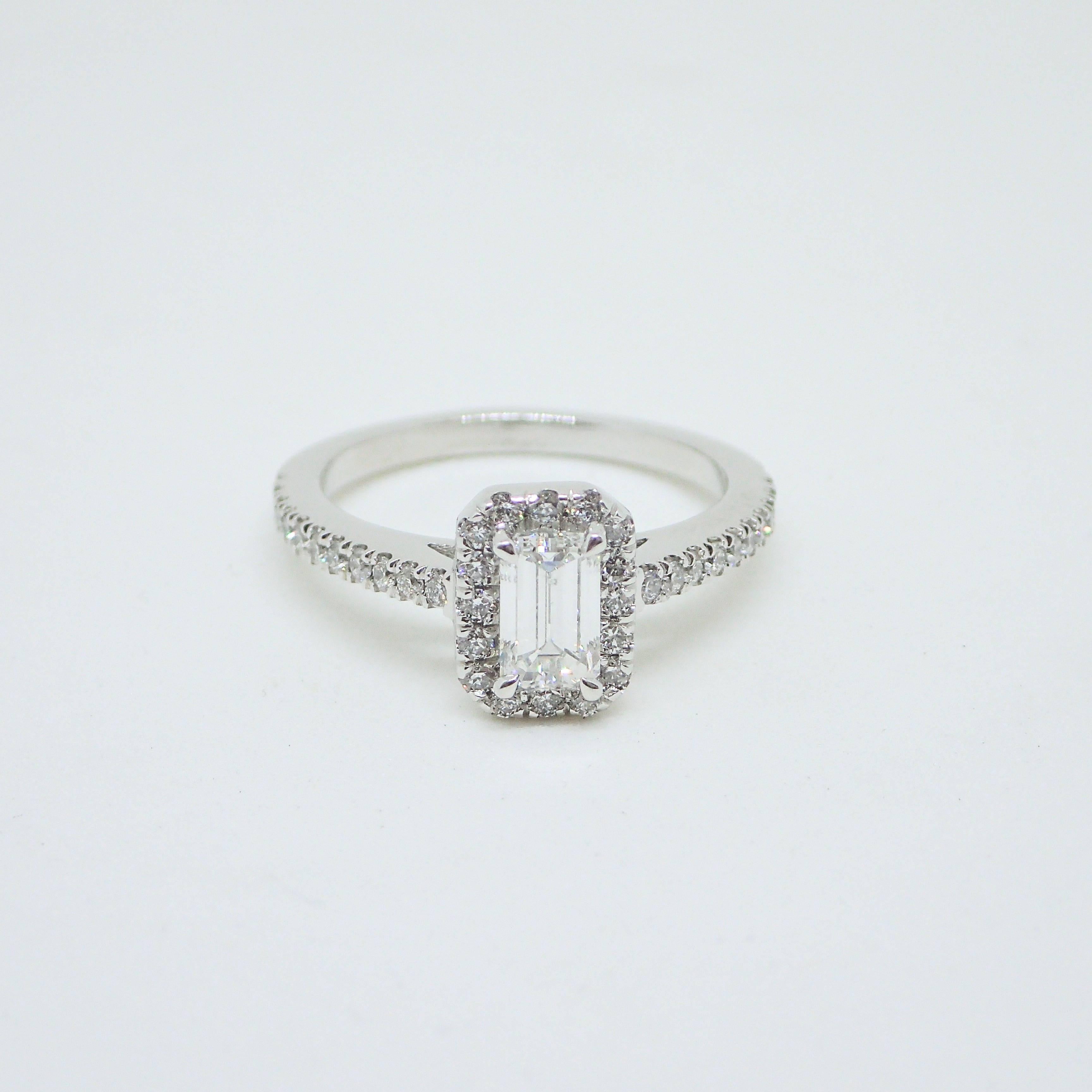 Women's or Men's 0.98 Carat - Platinum - Emerald Cut Diamond Engagement Halo Ring