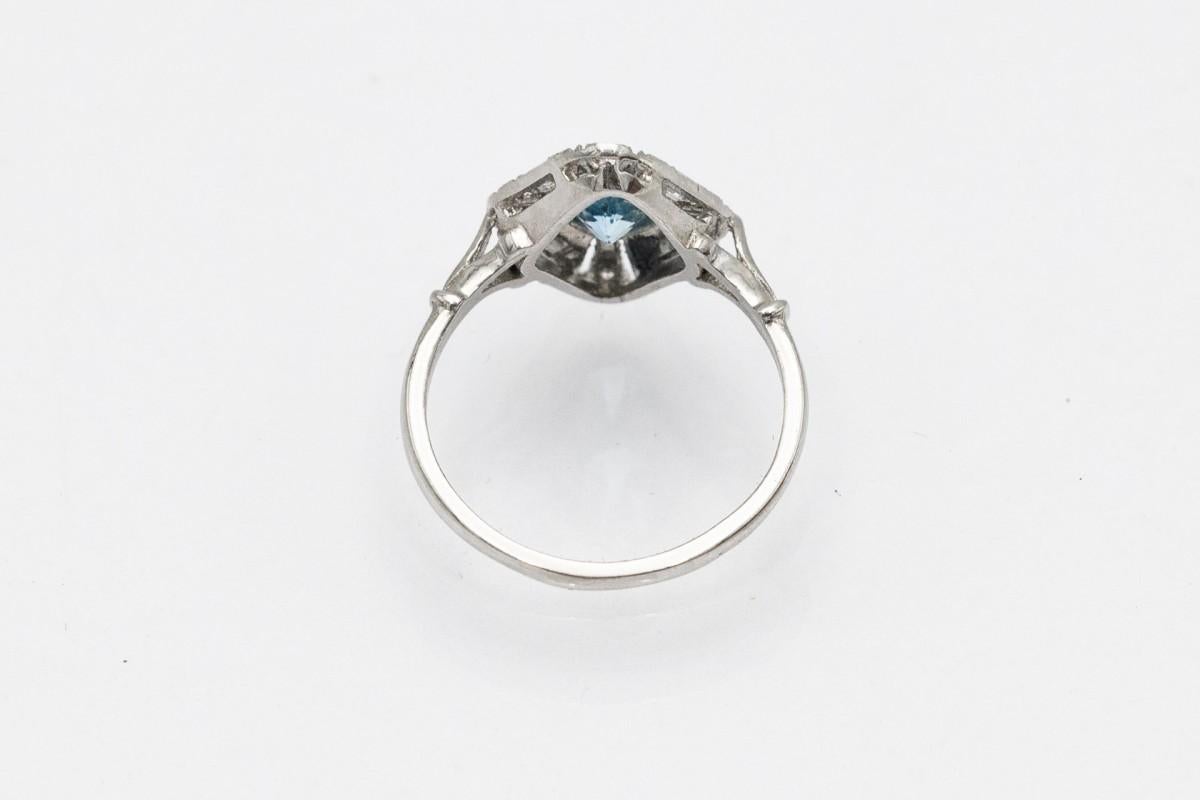 Platinum ring with aquamarine and diamonds 1