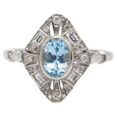 Platinum ring with aquamarine and diamonds