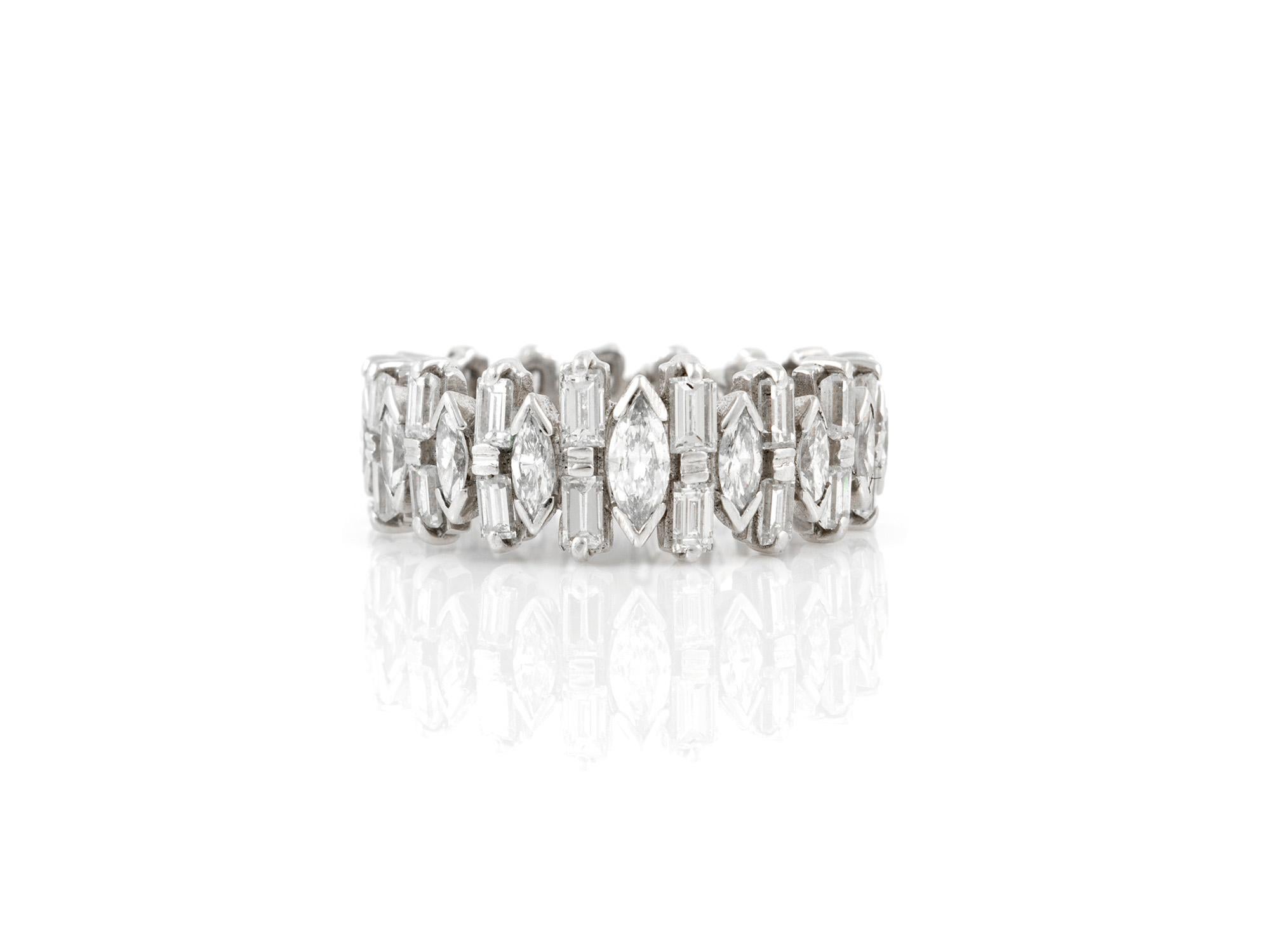 Marquise Cut Platinum Ring with Baguette and Marquise Diamonds For Sale