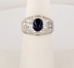Platinum Ring with Cabochon Blue Sapphire Size 7