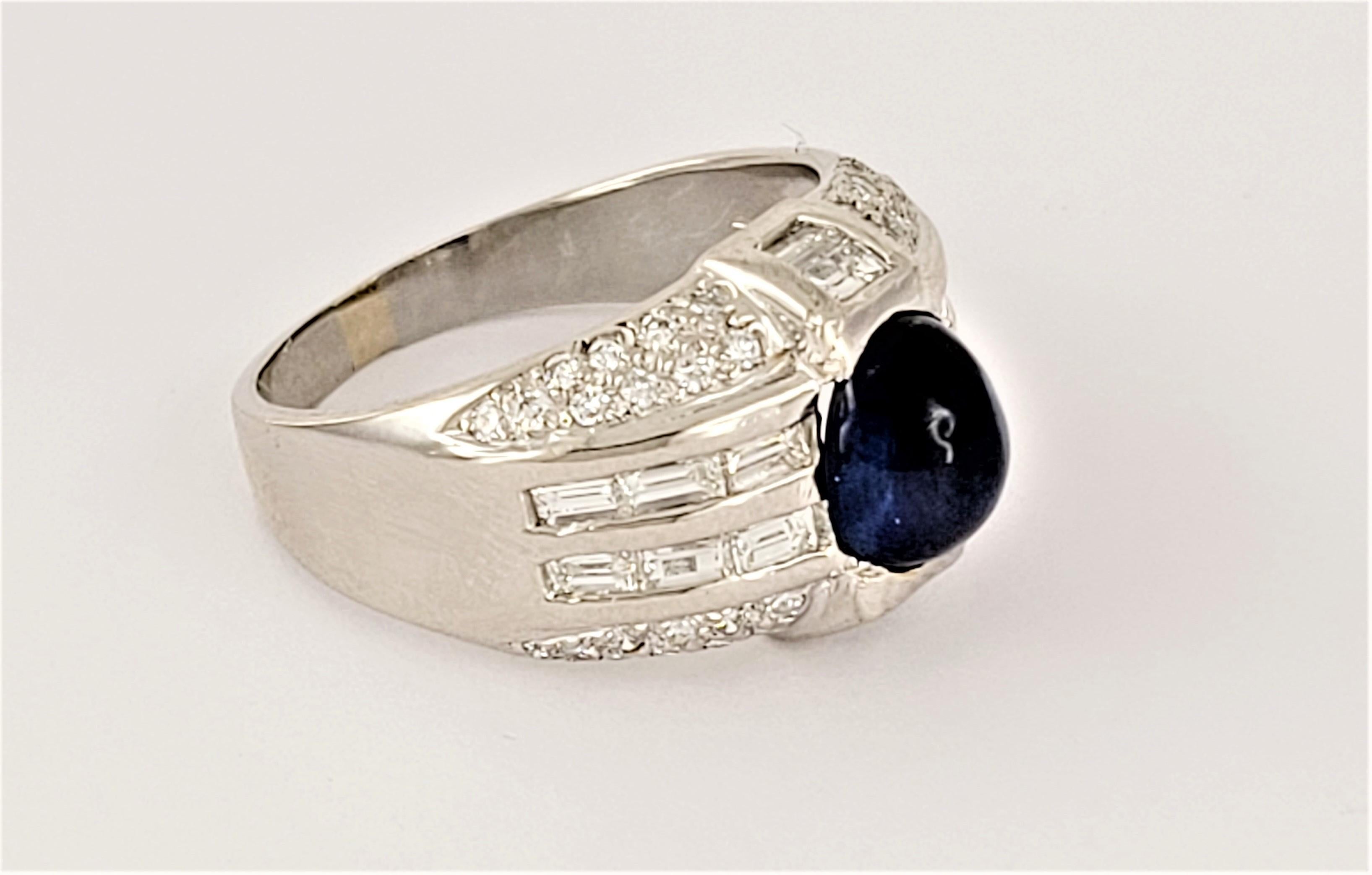 Platinum Ring with Cabochon Blue Sapphire Size 7 For Sale 1