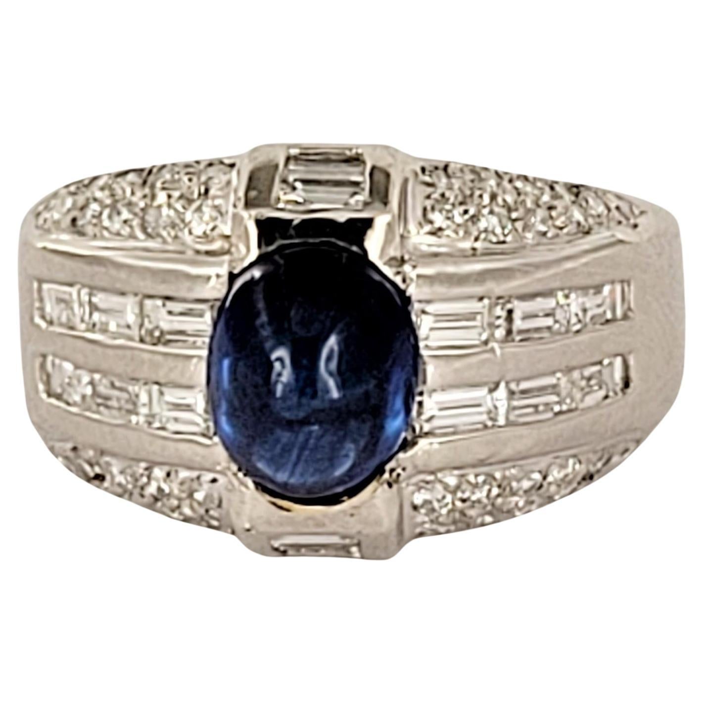 Platinum Ring with Cabochon Blue Sapphire Size 7
