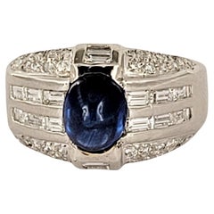Platinum Ring with Cabochon Blue Sapphire Size 7