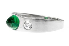Platinum Ring with Colombian Emerald and Old Cut Diamonds, English, circa 1990