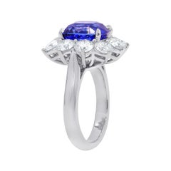 Platinum Ring with Cushion Cut Sapphire and Round Diamonds
