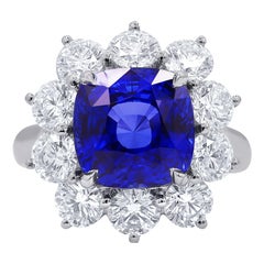 Platinum Ring with Cushion Cut Sapphire and Round Diamonds