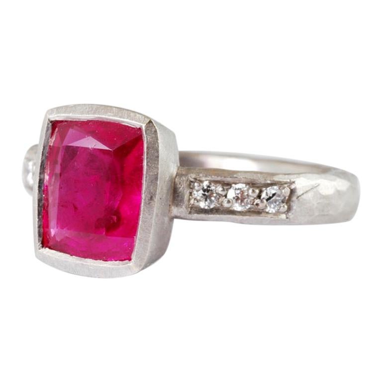 Platinum ruby and brilliant cut diamond Ring For Sale