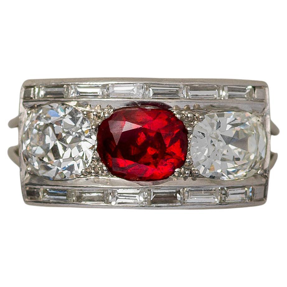 Platinum Ring with Diamond and Burma Ruby