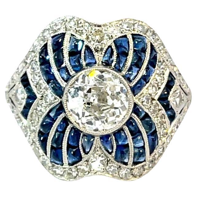 Platinum Ring with Diamond & Sapphires For Sale