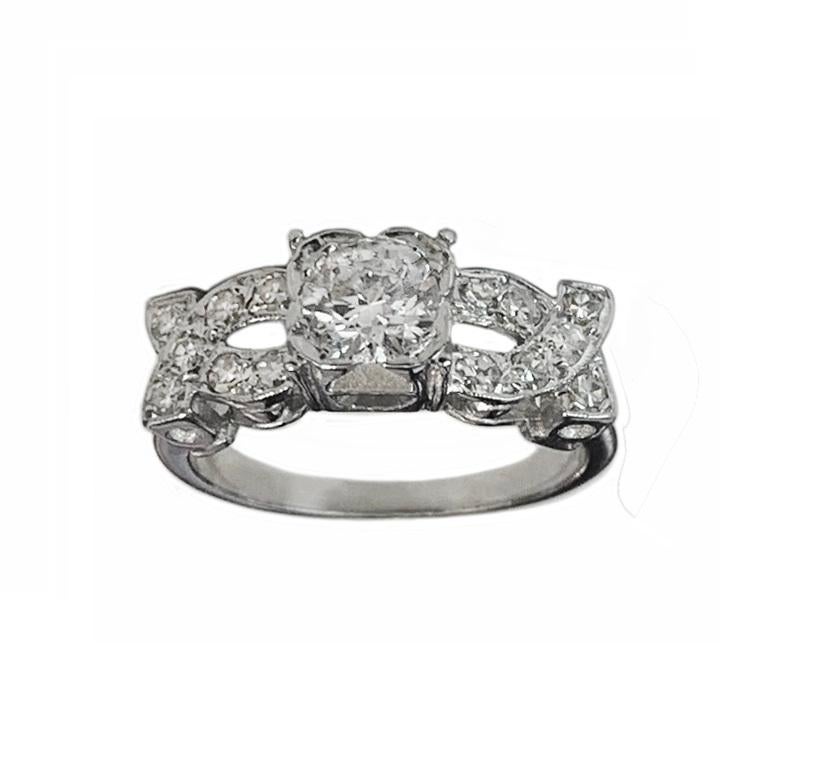 Women's Platinum Ring With Diamonds 0.7ct Center Stone For Sale