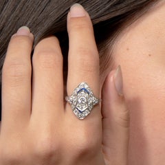 Platinum Ring with Diamonds and Sapphire
