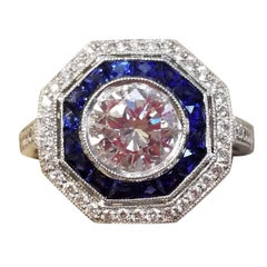 Platinum Ring with Diamonds and Sapphires