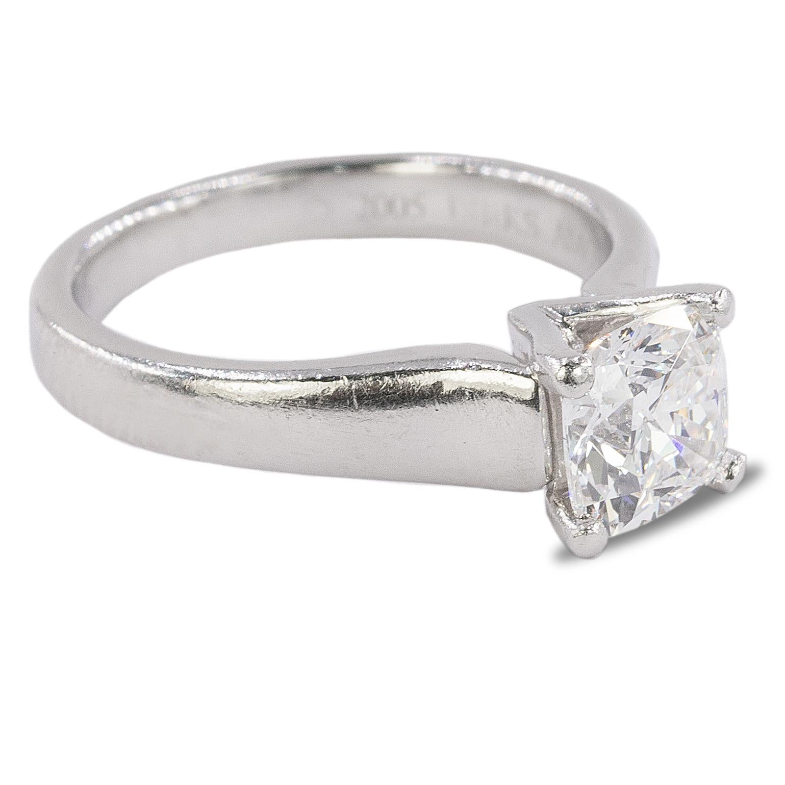Platinum Ring with GIA certified 1.04 carat E color VVS1 Cushion Cut Diamond