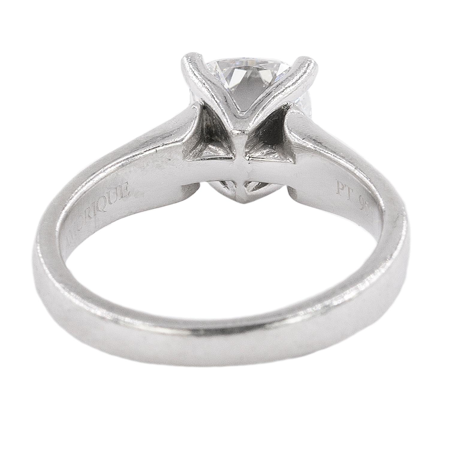 Women's or Men's Platinum Ring with E Color VVS1 Clarity Cushion Cut Diamond
