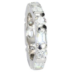 Platinum Ring with Emerald Cut 
Round Cut Diamonds - Size 5.75