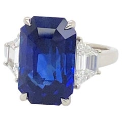 Platinum Ring with GIA 10.16 Carat Emerald Cut "Vivid Royal Blue" Sapphire