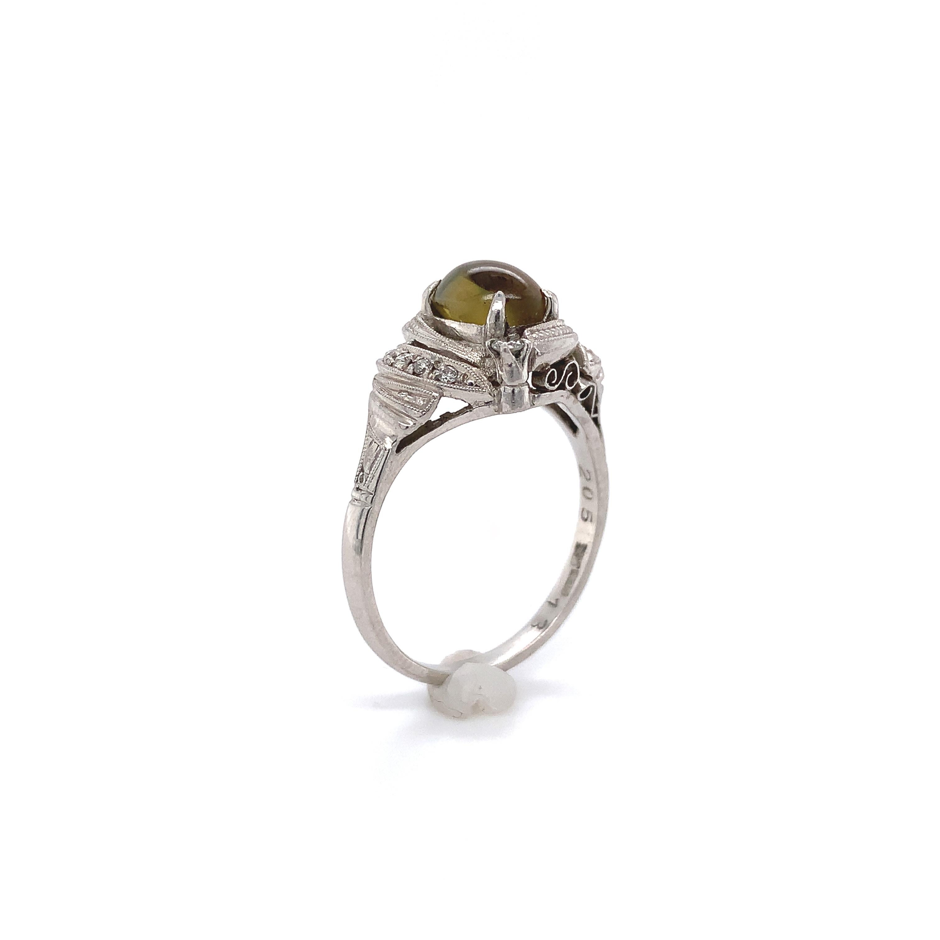 Oval Cut Platinum Ring with GIA 2.05ct Natural Cat's Eye Chrysoberyl For Sale