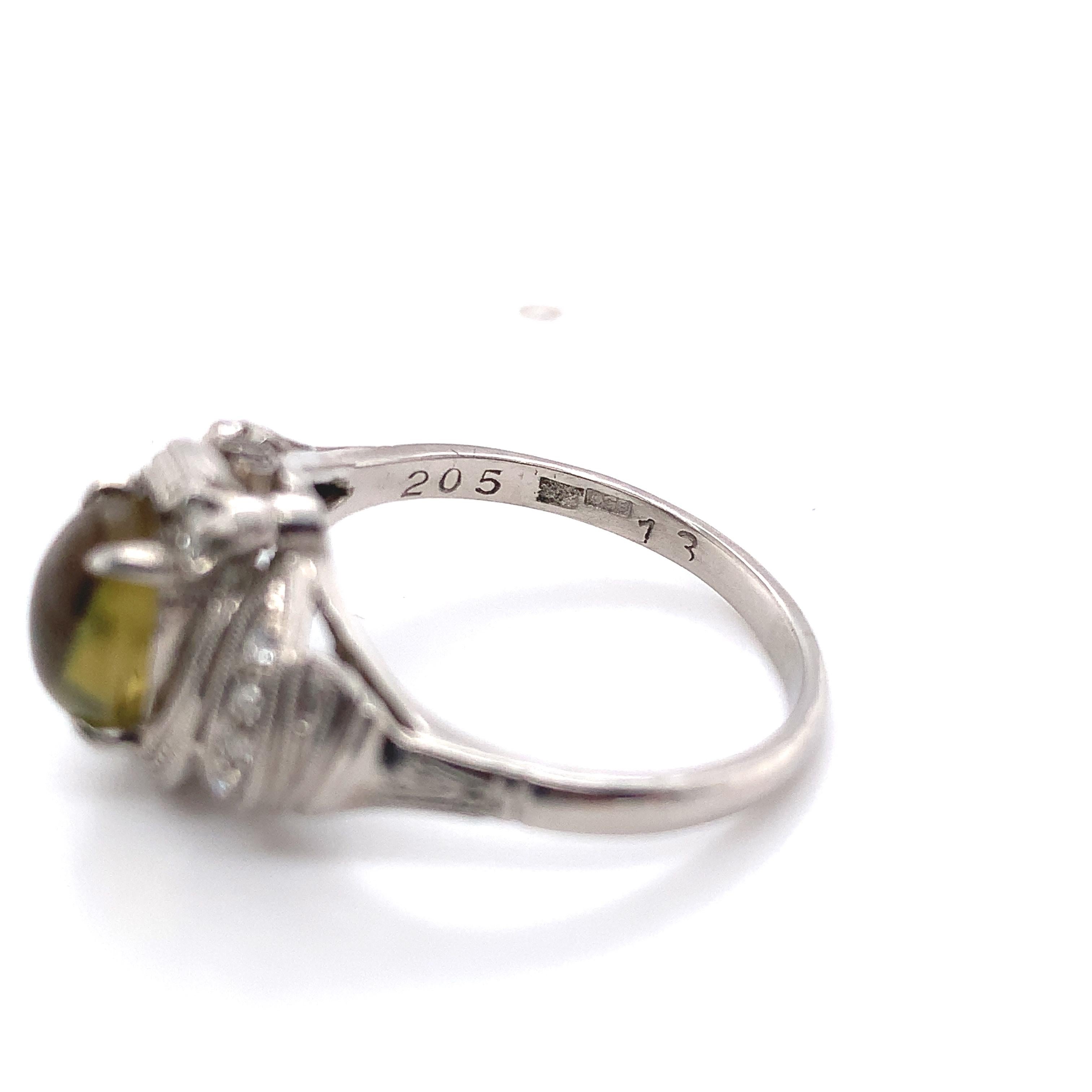 Platinum Ring with GIA 2.05ct Natural Cat's Eye Chrysoberyl For Sale 3